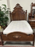 3-PC VICTORIAN BROWN BEDROOM SUITE WITH MARBLETOPS, UNUSUAL DETAIL, BED RAI