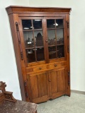 EARLY CHERRY & WALNUT FAIRFIELD, CO, OHIO-STYLE, 12 PANE, 2-DRW CORNER CUPB