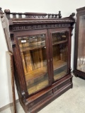 FINE CHERRY VICTORIAN STEPBACK BOOKCASE, ORIGINAL FINISH BUT LOST SMALL POR
