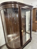 LARGE MAHOGANY CURVED GLASS FUR DISPLAY CABINET, FOUND IN A MICHIGAN DEPT.
