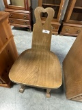 UNUSUAL OAK MIDCENTURY SIDE CHAIR WITH HEART CUTOUT BACK