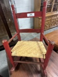 CHILD'S ROCKER, NEW RUSH SEAT, RED PAINT