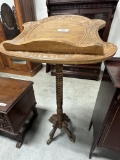 MODERN OAK MUSIC STAND, LION'S HEAD FEET WITH SOME DAMAGE, 51
