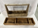 WOOD TOOL CADDY, WOOD TRAY, YARD STICKS, EASEL