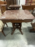 WALNUT VICTORIAN PARLOR STAND WITH GREAT WESTERN MARBLE WORKS, CINCINNATI,