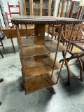 GLOBE OAK REVOLVING BOOKCASE, ORIGINAL BRASS TAG, ROPE TWIST COLUMNS, WITH
