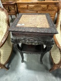 ORIENTAL HEAVILY CARVED MT PARLOR TABLE, 17