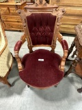 LARGE SIZE WALNUT VICTORIAN PARLOR CHAIRS, UNUSUAL WALL PROTECTOR FEATURE
