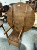 EARLY MAPLE HUTCH TABLE WITH STORAGE SEAT, REPLACED PINS, SCRATCHES TO TOP,