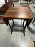 HI-LO TYPEWRITER STAND BY METAL STAND WITH REFINISHED MAHOGANY TOP, 18