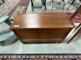 DIMINUTIVE CHERRY TURNED LEG BLANKET CHEST, 33
