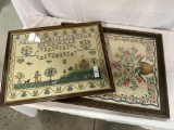 (2) VINTAGE CROSS STICK SAMPLERS, FRAMED