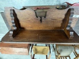 PINE CLOCK SHELF WITH FANCY CUTOUT BACK AND ORIGINAL FINISH, 32