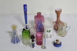 (12) PCS ART GLASS INCLUDING SMALL PORTRAIT BOX, CRANBERRY TUMBLER, ENAMELE