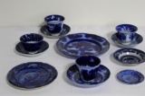 (8) PCS FLOW BLUE INCLUDING (4) HANDLESS CUP & SAUCERS, SMALL PLATE, BOWL,