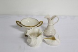 (4) PCS BELLEEK INCLUDING 2-HANDLED CUP, VASE, PITCHER