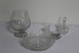 (6) PCS GLASS INCLUDING ADVERTISING PIECE FROM FORT WAYNE OUTFITTERS, CRUET