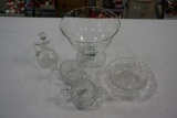 (5) PCS CLEAR GLASS INCLUDING LARGE SERVING PIECE, PRESSED GLASS BOWL, CREA