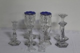 (2) PR CANDLESTICKD, (5) INDIVIDUAL GLASS CANDLESTICKS