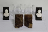 (3) PAIR BOOKENDS INCLUDING ALABASTER BOOKS, LYRE SHAPED, MARBLE BUSTS