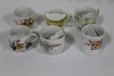 (6) SHAVING MUSTACHE CUPS, ONE WITH BROKEN HANDLE