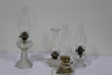 (3) KEROSENE LAMPS, (1) ELECTRIC LAMP