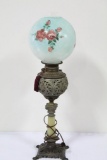 NICE ELECTRIFIED BANQUET LAMP WITH ALABASTER COLUMN, 32