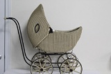 WICKER BABY CARRIAGE WITH REALISTIC DOLL