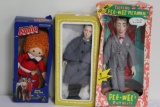 TALKING PEEWEE HERMAN DOLL IN BOX, ANNIE RAG DOLL IN BOX, EFFANBEE SHERLOCK