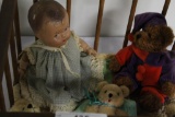 PRIMITIVE STROLLER, TROLL, (4) BEARS, DOLL