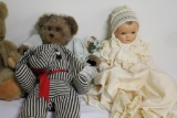 (3) TEDDY BEARS, ELEPHANT, IDEAL DOLL
