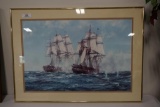LARGE FRAMED AMERICAN & BRITISH WARSHIPS ARTWORK, 36