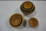 (11) VARIOUS SIZE STONEWARE MIXING BOWLS, SOME WEAR