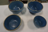 (4) BLUE STONEWARE MIXING BOWLS
