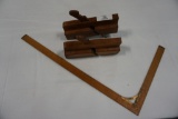 (2) WOOD PLANES, WOOD SQUARE RULER