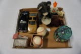 FLAT OF HORSEHIDE COVER BASEBALLS STAMPED, SPALDING BASEBALL IN BOX, JAR OF