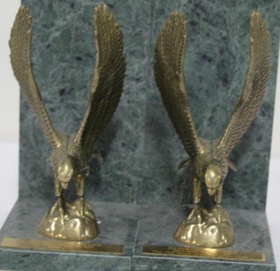 BRASS AND MARBLE EAGLE BOOKENDS