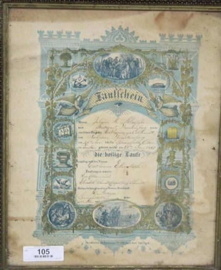 1861 GERMAN BIRTH DOCUMENT, SPRINGFIELD, OH.