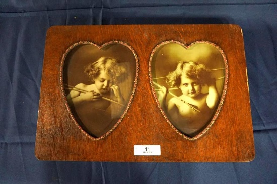 CUPID AWAKE & CUPID ASLEEP 15" X 15.25" HEART DESIGNED OAK FRAME, SMALL LOS