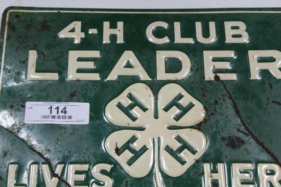 4-H CLUB LEADER METAL EMBOSSED SIGN, 9" X 13.5"