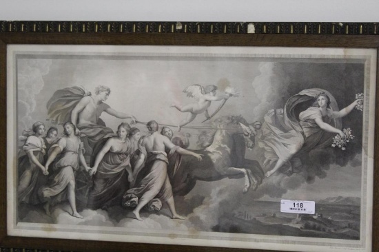 MYTHOLOGICAL PRINT IN OAK FRAME, MISSING DETAIL, 33" X 20"