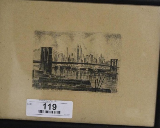 ENGRAVING OF BROOKLYN BRIDGE, DATED 1939