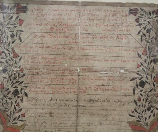 EARLY GERMAN FRAKTUR, FIRST STARTED 1775 AND END DATED 1818, WITH FLORAL BO