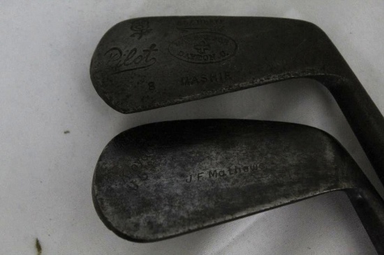 2 WOOD SHAFT CLUBS - KROYDON BRICK FACE IRON, MACGREGOR DEEP GROOVE MASHIE