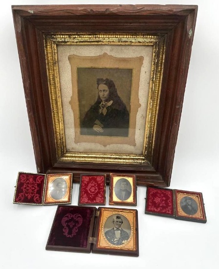 (5) VINTAGE TIN TYPES AND DAGUERREOTYPES, ONE WOMAN AND FOUR MEN, VARIOUS S