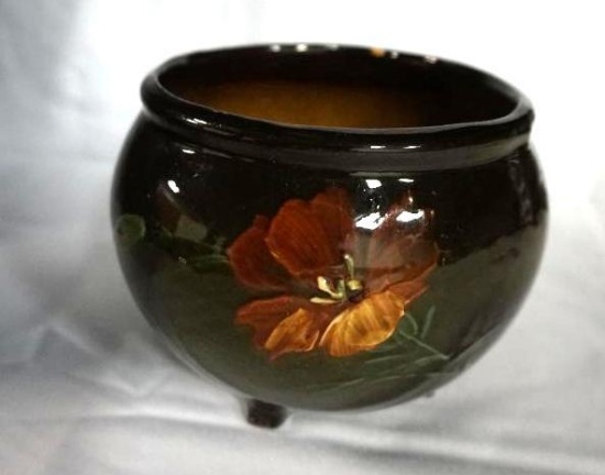 EARLY NELSON MCCOY FLORAL DECORATED FLOWER POT, GLAZED OVER CHIP ON TOP, 5"