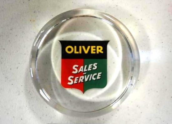 HARD-TO-FIND OLIVER SALES & SERVICE PAPERWEIGHT, 3.5" DIA.