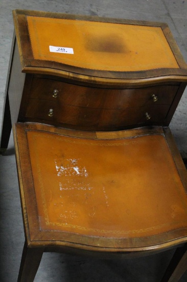 (2) MAHOGANY 1-DRAWER STEP-IN END TABLES WITH LEATHER INSET TOP, 19" X 28"