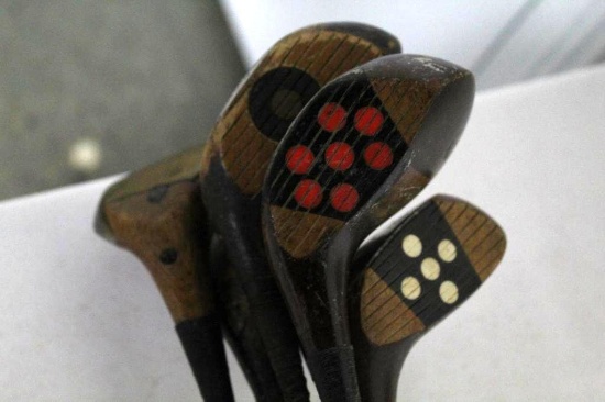 5 STEEL SHAFT WOODS WITH PRETTY INSERTS