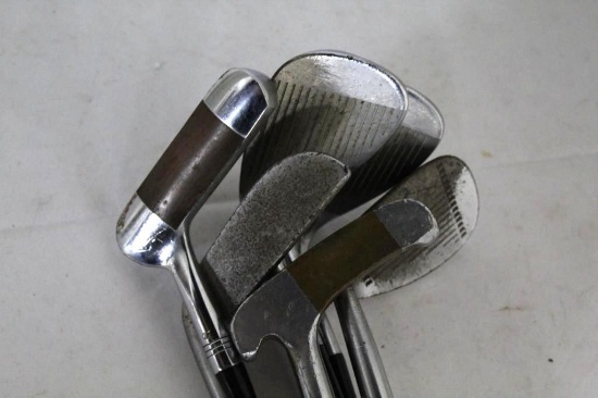 6 CLUBS - VIP SAND WEDGE W/CROWNS--WILSON WILLIE HOARE MODEL PUTTER--2 CLEV